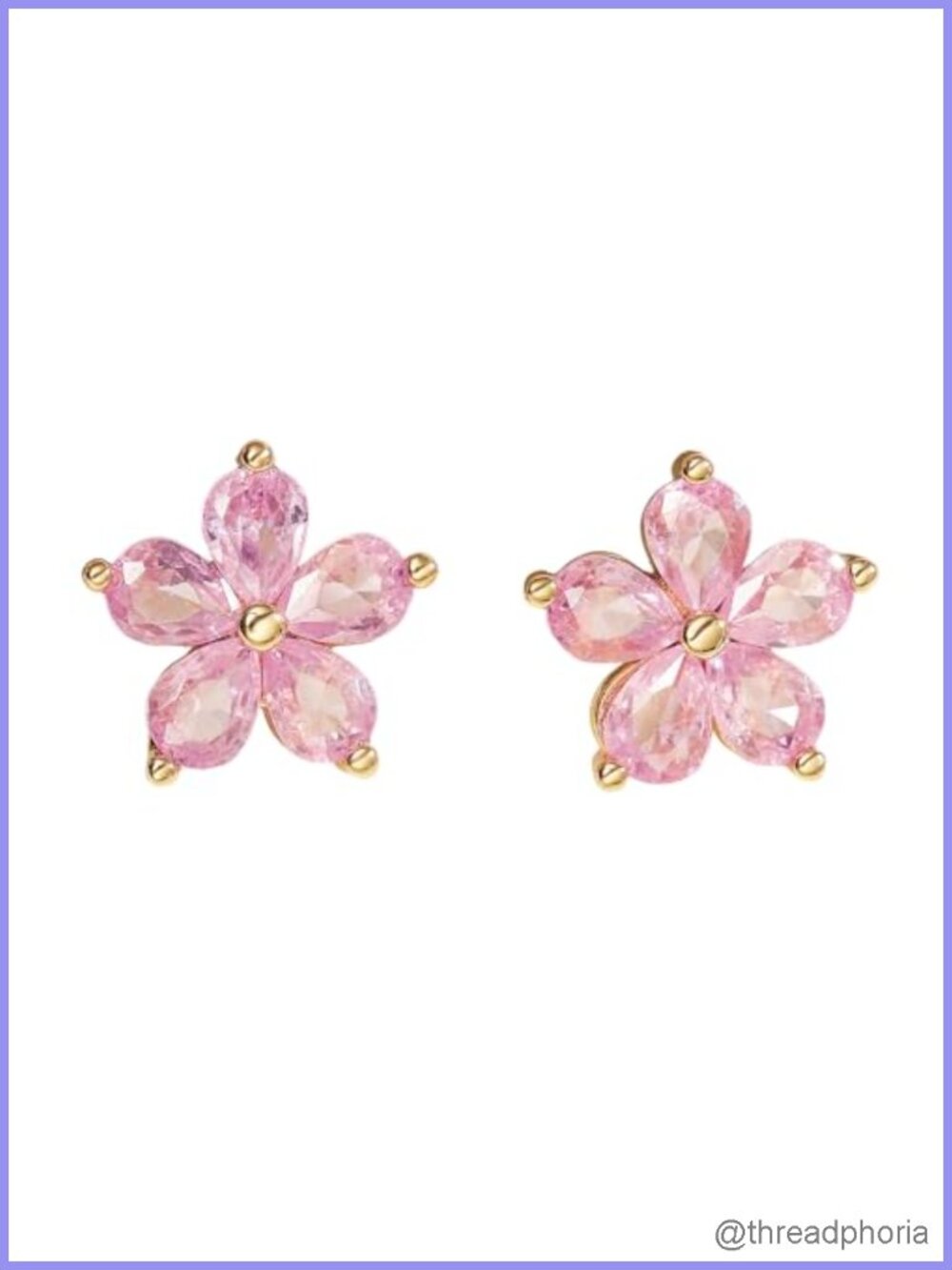 Gold Plated Copper Cubic Zirconia Flower Stud Earrings for Women